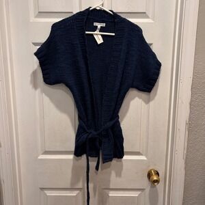 NWT Aeropostale Navy Blue Wool Alpaca Blend Short Sleeve Cardigan Sweater Large